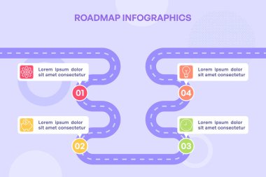 Milestone Simgesi Vektör İllüstrasyonlu Basit 4 Noktalı Eğri Yol Haritası Bilgisi