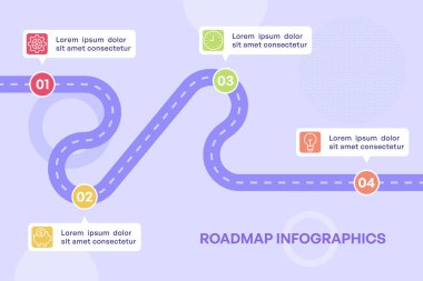 Açık Arkaplan Vektör Resimlerinde Dört Renkli Adımlı Eğri İş Haritası