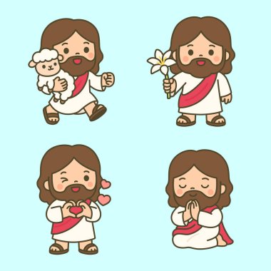 Kuzu, Lily, Kalp Sembolü ve Mavi Arkaplan 'da Barışçıl Dua Etme Hareketi' yle İsa 'yı Sevmek