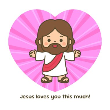 Pembe Kalbin Önünde Kollarını Aralayan İsa 'yı Sevmek Parlak Vektör İllüzyonu