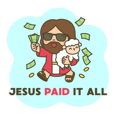 Güneş gözlüklü havalı İsa Para ve Kuzu İsa Hepsini Vektör İllüzyonuyla Ödedi