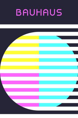 Pastel Tonlu ve Karanlık Arkaplan Vektör İllüstrasyonlu Dairesel Çizgili Bauhaus Posteri