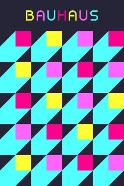 Cyan ve Neon Elementler Vektör İllüstrasyonlu Canlı Şebeke tabanlı Bauhaus Posteri