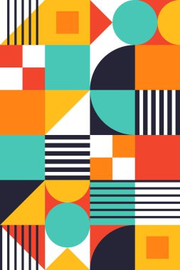 Daireler, Çizgiler ve Açı Bloklar Vektör İllüstrasyonlu Renkli Bauhaus Kompozisyonu