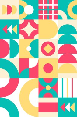 Bauhaus 'tan esinlenilmiş, blokları ve fayansları olan geometrik şekillerin parlak ve eğlenceli bir bileşimi