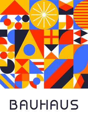 Geniş Soyut Bauhaus Bileşimi Üçgenler, Çemberler ve Birincil Renk Vektör Çizimi