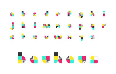 Bauhaus Küçük harf dizaynı Parlak Geometrik Şekillerle Beyaz Arkaplan Vektör Resimlerinde Birincil Renkler