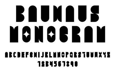 Siyah Bauhaus Monogramı Geometrik Şekiller ve Kalın Harfler Vektör İllüstrasyonlu Yazı tipini Göster