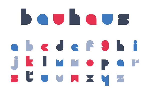 Lowercase Bauhaus Alphabet Typeface in Geometric Modern Style with Vibrant Colors Vector Illustration