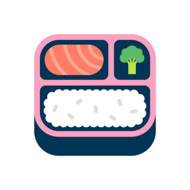 Beyaz Arkaplan Vektöründe Somon ve Brokoli ile Pembe Bento Kutusu