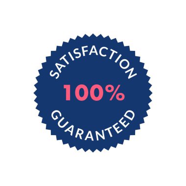 Memnuniyet garantili Rozet% 100 Metin ve Mavi Mühür Vektör İllüstrasyonu