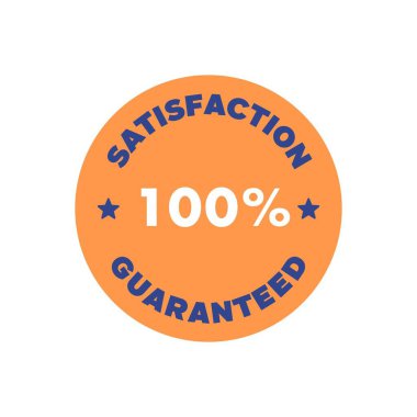 Memnuniyet% 100 Turuncu ve Mavi Vektör İllüstrasyonlu Amblem Garanti Etti