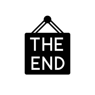 Siyah beyaz yazı tahtası ve kalın tipografi düz vektör stiliyle bittiğini söylüyor.