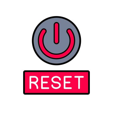 Güç Sembolü ve Kırmızı Etiket Arkaplan Vektör İllüstrasyonu ile Kalın Düğme Simgesini Sıfırla