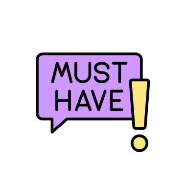 Mor renkli konuşma balonu ve sarı ünlem vektörü illüstrasyonu olmalı.