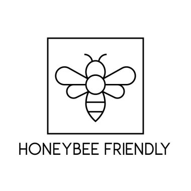 Bal arısı dostu eko ürün etiketi ile arı böcek çizgisi sanat vektörü illüstrasyonu