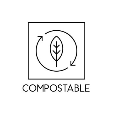 Yaprak geri dönüşüm okları çizgisi sanat vektörü illüstrasyonlu gübreli eko ürün etiketi