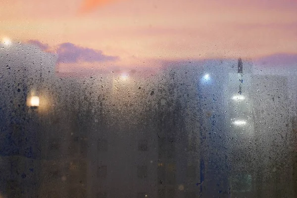 Doble Exposición Vapor Aferrado Vidrio Exterior Sombra Del Edificio Cielo — Foto de Stock