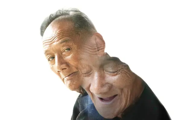 Beyaz Arkaplanda Çifte Maruziyet Yaşlı Adam — Stok fotoğraf