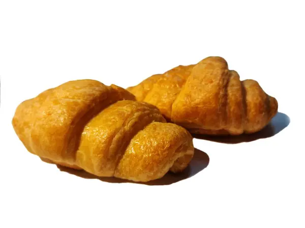 Two Croissants Laying White Background — Stock Photo, Image