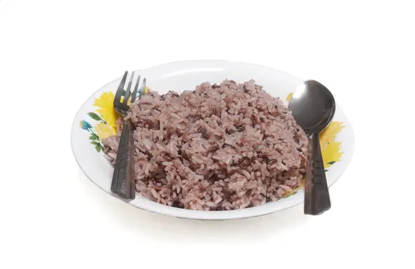 Purple Rice White Plate Pair Cutlery — Stock Photo, Image