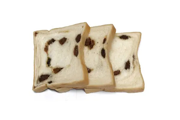 Raisin Bread Stacked Three Slices White Background — Stock Photo, Image