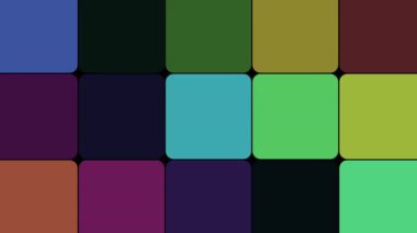 Değişik şekillerde yanıp sönen yumuşak çok renkli karelerin dinamik ve hipnotik görüntüsü. Basit çarpıcı tasarım ritmik ve titreşimli bir etki yaratır. Geometrik basitlik cesur bir görsel deneyim yaratır.