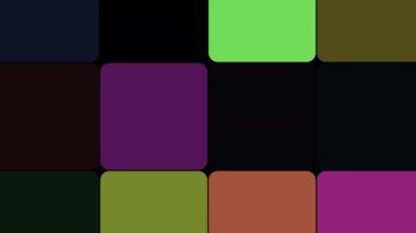 Değişik şekillerde yanıp sönen yumuşak çok renkli karelerin dinamik ve hipnotik görüntüsü. Basit çarpıcı tasarım ritmik ve titreşimli bir etki yaratır. Geometrik basitlik cesur bir görsel deneyim yaratır.