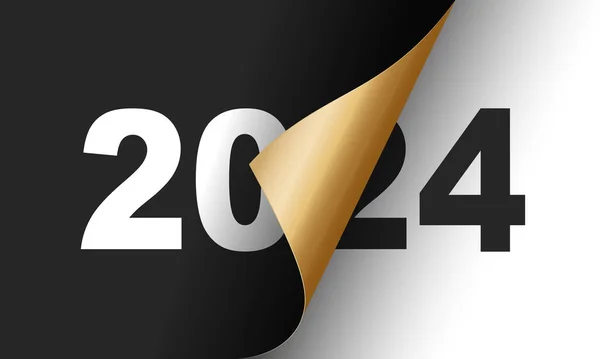 Happy New Year 2024 greeting card design template. End of 2023 and beginning of 2024. The concept of the beginning of the New Year. The calendar page turns over and the new year begins.