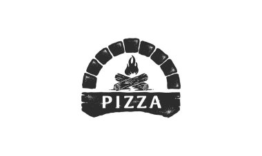 Pizzacı logo şablonu. Kafe, Restoran veya gıda teslim hizmeti için vektör amblemi.