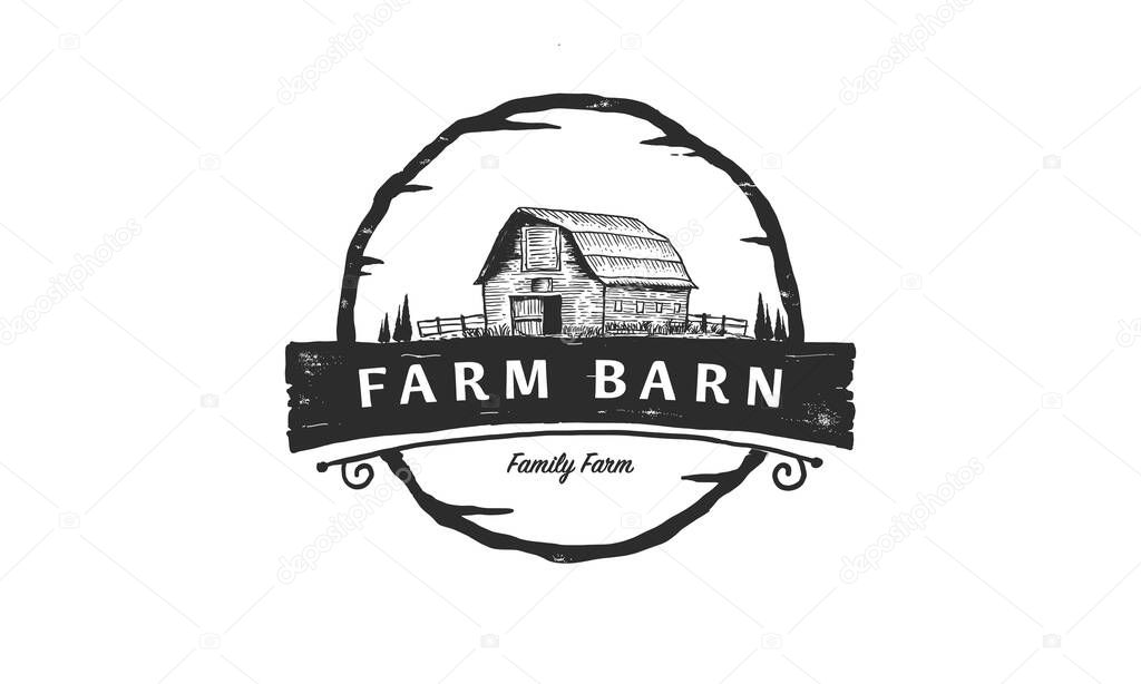Vintage farm barn logo design - barn wood building house farm cow cattle logo design