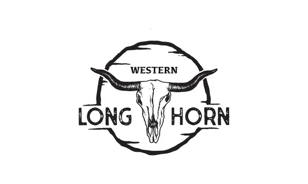 Texas Longhorn Country Western Bull Bovinos Vintage Label Logo Design — Vetor de Stock