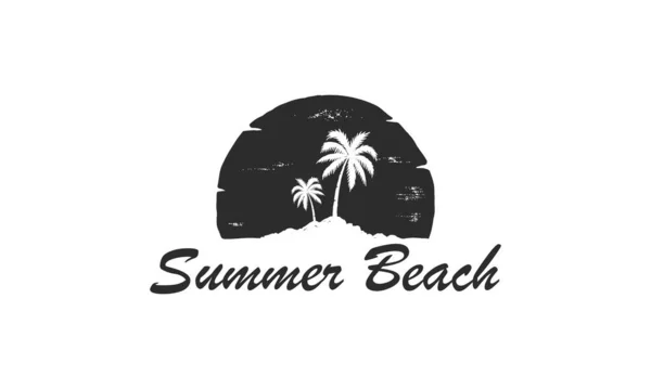 Férias Verão Praia Tropical Sunset Label Com Palmeiras Ilustração Vetorial — Vetor de Stock