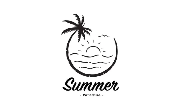 Férias Verão Praia Tropical Sunset Label Com Palmeiras Ilustração Vetorial — Vetor de Stock