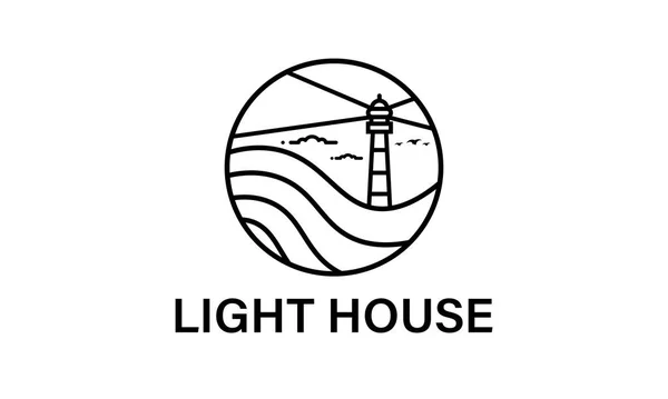 Faro Tower Island Con Luz Búsqueda Diseño Del Logotipo Simple — Vector de stock