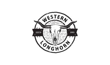 Texas Longhorn, Country Western Bull Sığır Vintage Markası Logosu Tasarımı