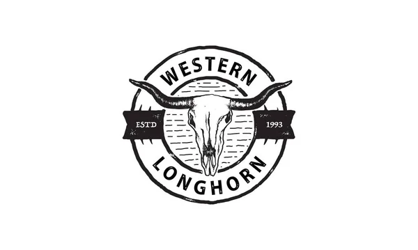 Texas Longhorn Country Western Bull Ganado Diseño Logo Etiqueta Vintage — Vector de stock