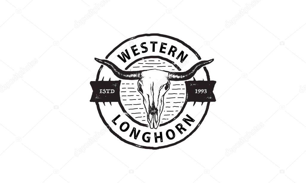 Texas Longhorn, Country Western Bull Cattle Vintage Label Logo Design