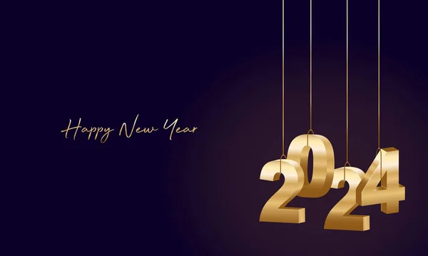 Gelukkig Nieuwjaar 2024 Gouden Nummers Met Zwarte Achtergrond Ophangen — Stockvector