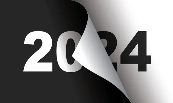 Happy New Year 2024 greeting card design template. End of 2023 and beginning of 2024. The concept of the beginning of the New Year. The calendar page turns over and the new year begins.