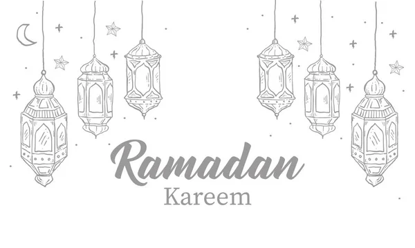 Tarjeta Felicitación Ramadán Kareem Con Adorno Islámico Una Línea Caligrafía — Archivo Imágenes Vectoriales