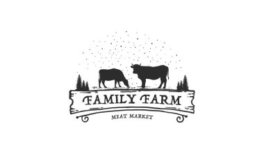 Aile çiftlik logosu tasarımı. Beef Label Amblem Logo Tasarımı. vektör illüstrasyonu