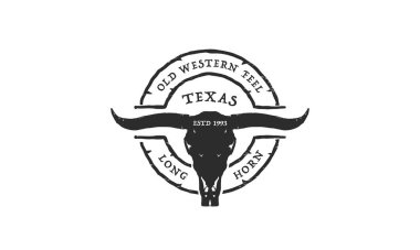 Texas Longhorn, Country Western Bull Sığır Vintage Markası Logosu Tasarımı