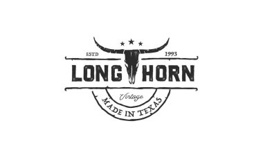 Texas Longhorn logosu, Western Bull Sığır Vintage Retro Logosu Tasarımı