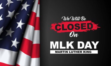 Martin Luther King Jr. Gündüz Arkaplanı. MLK Günü 'nde kapalıyız. Vektör İllüstrasyonu.