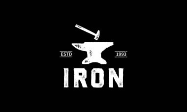 Demir vintage logo tasarımı, Beyaz Arkaplanda izole edilmiş. Modern Tasarım. Vektör İllüstrasyonu