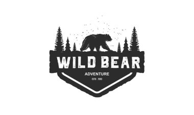 Wild Bear logo tasarımı vektör primi, amblem logo vintage illüstrasyon