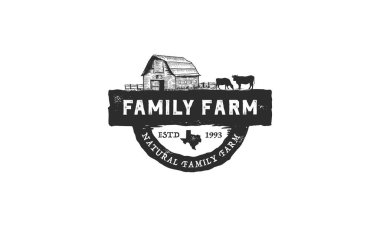Aile çiftlik logosu tasarımı. Beef Label Amblem Logo Tasarımı. vektör illüstrasyonu