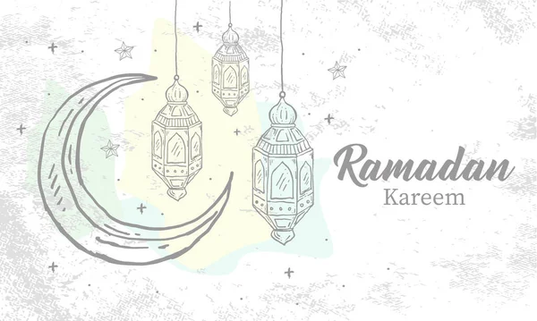 Desenho Mão Lanterna Ramadã Com Fundo Grunge Ilustração Vetorial Vetor — Vetor de Stock