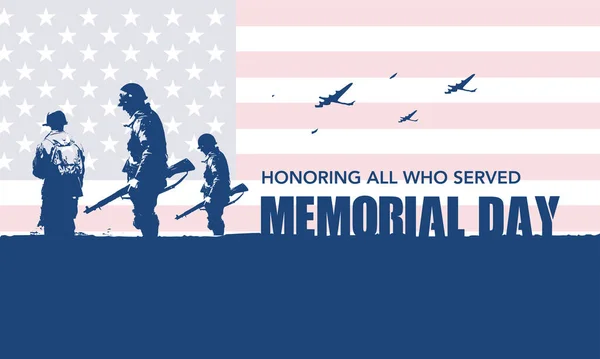 Memorial Day Homenageando Todos Que Serviram Com Bandeira Dos Eua — Vetor de Stock
